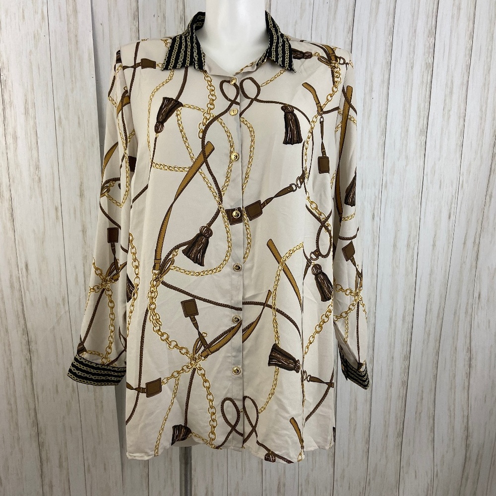 Roz & Ali  Equestrian print Button Down Bl…
